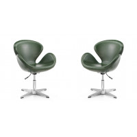 Manhattan Comfort 2-AC038-FG Raspberry Forest Green and Polished Chrome Faux Leather Adjustable Swivel Chair (Set of 2)